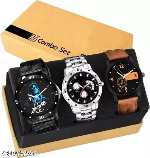 Multicolor (Pack of 3) Leather Analog Watch for Men