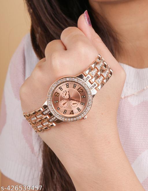 Diamond Studded Metal Belt Analog Wrist Watch for women and girls