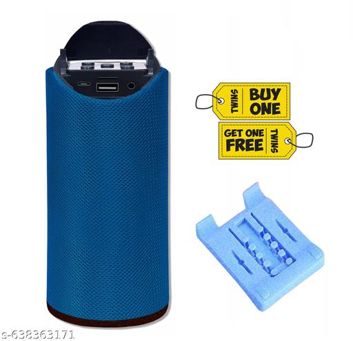 Portable Wireless Bluetooth Speaker with Deep Bass, USB/SD Support & Free Phone Holder – Ideal for Home, Travel & Outdoor (Buy 1 Get 1 Free Offer, Blue)