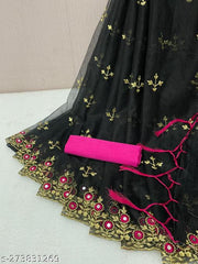Elegant Women's Embroidered Saree with Lace Border, Mirror Work Design, Fancy Tassels and Matching Unstitched Blouse Fabric for Traditional and Ethnic Wear
