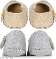 Neska Moda 6 To 12 Months Newborn Baby Girls Belly Shoe Fancy Partywear Soft Baby Sandal Booties (Toe to Heel Length - 12 cm, Gold, Silver)-BT915andBT1353