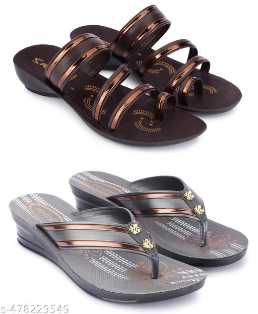 Pack of 2 Lightweight Brown Sandal Slippers With High Quality Sole For Women