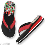 Skytrap Red Flower Printed Heel EVA Slippers / Flip Flop for Women & Girls