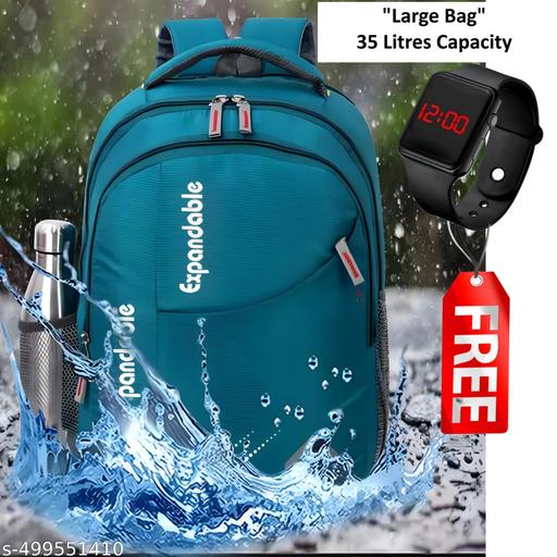 Large Stylish 35L Waterproof Laptop Backpack for Men & Women - Office, School, college, with free LED watch