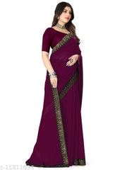 Rovilo Fashion Women's Georgette Hot-Fix Daimod Fil Woven Party Wedding Saree Red Color
