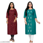 Women's Embroidered Plus Size Cotton Kurta ( Pack of 2 )