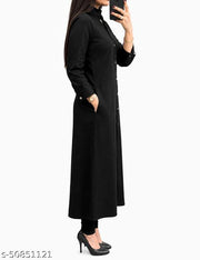 Trendy Attractive Traditional Women Black Solid Daily Wear A-Line Kurtis With Mandarin Collar & Pocket (Latest Design for Festive Season 2026)