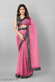 Premium Net Designer Saree for Women with Elegant Look, Heavy Sequins Work Border, Matching Sequins Blouse Piece, Party Wear Saree, Wedding Wear Saree,