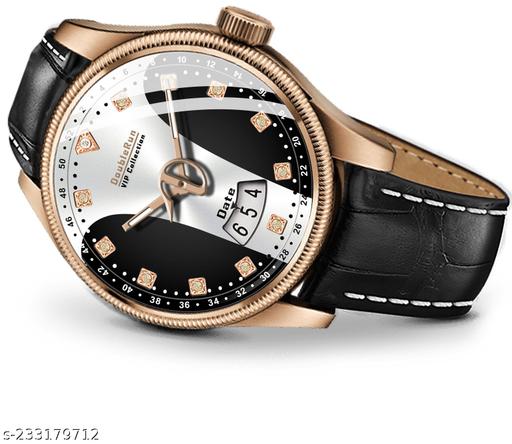 3D Glass Date Display Multi Colour Dial Leather Strap Analog Watch - For Men