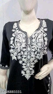 New Look Fashion Woolen Kurtis | Kashmiri Embroidery Designee Kurti Knee Length