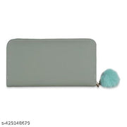 Purse Clutch Wallet for Women - PU Leather Single Zip Card Coin Holder Long Pom Pom