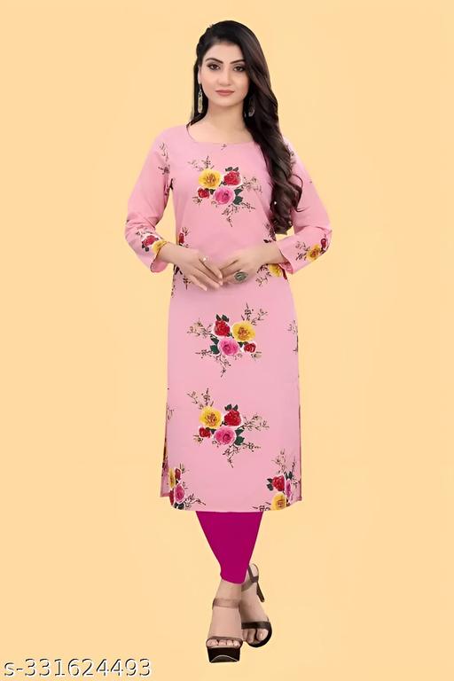 Women's and Girls Crepe Aline Straight Cut Kurti
