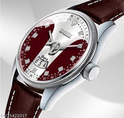 3D Glass Date Display Dial Leather Belt Analog Watch - for Men