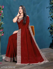*WE ARE LAUNCHING NEW SUPERHIT TRENDING HEAVY EMBROIDERED WORK SAREE & BLOUSE ON BLOOMING VICHITRA FABRIC WITH CRYSTAL DAIMOND WORK & CUT WORK BORDER*