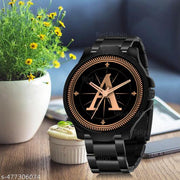 Welix Analog Round Black Dial ALPHABET A Design Stylish Black Silicone Strap Classic Design Fancy Wrist Watch for Men and Boys, Pack of 1 - ALPHA-A-3K-BLK-CDBLK
