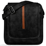 LOREM Black Casual Faux Leather Cross  Sling Bag For Men SL03