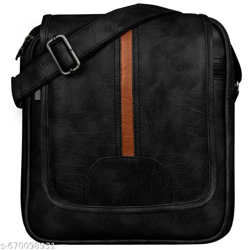 LOREM Black Casual Faux Leather Cross  Sling Bag For Men SL03