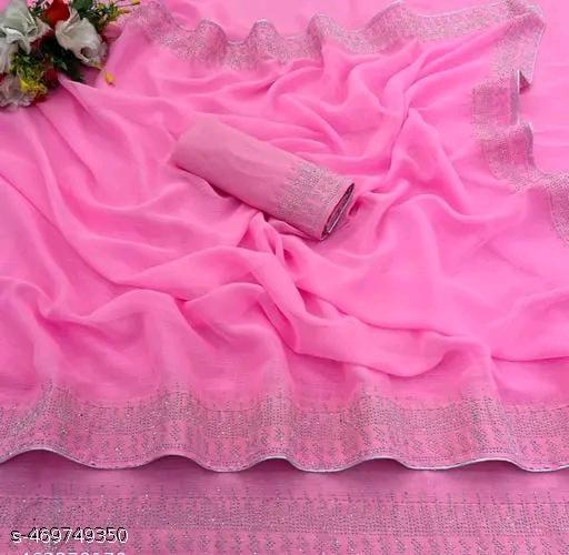 Women's Hot Fixing  Poly Georgette Saree with Unstitched   PARTYWEAR SAREE
