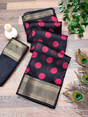 Women's Cotton Silk::Silk Blend Solid::Printed Pattern Saree With Jaquard Jari Weave Border