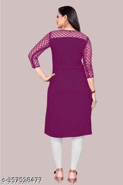 Polyster/Crepe fabric-Casual And Round-Neck 3/4 Length Sleeves Wine Kurti (42"Inches)