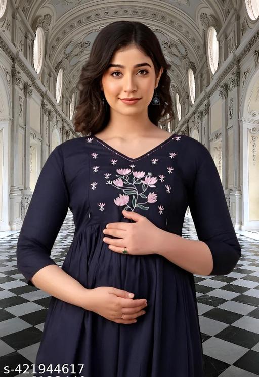 R.K. CREATIONS embroidery Feeding Maternity Kurti Both Side Zip Anarkali Kurta & Kurtis Zipper dress Beautiful Embroidery
