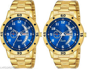 Day n Date Men Stylish Analog Latest Watches Combo - Set of 2 - GOLD-4-AND-GOLD-4