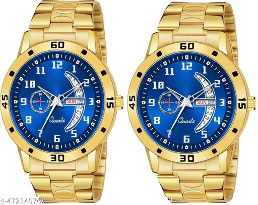 Day n Date Men Stylish Analog Latest Watches Combo - Set of 2 - GOLD-4-AND-GOLD-4