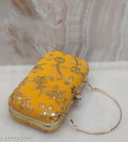 Party Velvet Clutch for Women Trendy Yellow Color Box Clutch with Handle Dulhan purse Bridal Clutch
