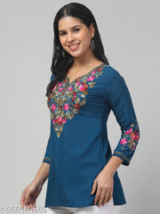 Timorous Fashion  Women Embroidered, Embellished Viscose Rayon Straight Kurtis For Women's And Girl's