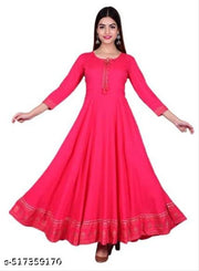 Saadgee Women's Green Rayon Anarkali Kurti