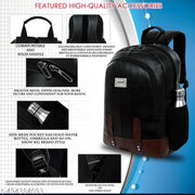 Stylish Black Faux Leather Backpack for Men Women Office College Travel Daily Use Bag