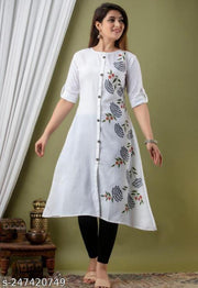Florance Exclusive Slub Cotton Printed Fully Stitched A-line Kurta For Women & Girls