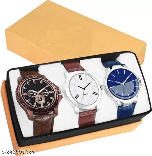 Stylish Men Glamour Brown Leather Analog Latest Watches gifted Man combo set