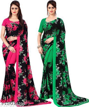 Women's Floral Printed Saree Combo Pack with Unstitched Blouse Piece ( Pack of 2 )