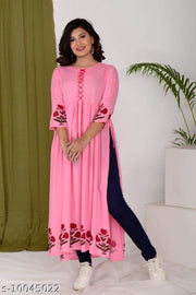 classy attractive look beautiful embroidery work graceful women naira cut kurtis