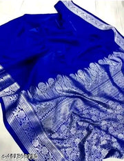 GET BEAUTIFUL SILVER ZARI BANARSI SILK SAREE WID HEAVY PALLU