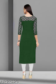 Polyster/Crepe fabric-Casual And Round-Neck 3/4 Length Sleeves Dark Green Kurti (45"Inches)