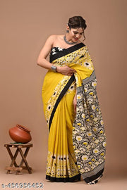Jaipuri Hand Block Printed Daily Wear Soft Cotton Mulmul Saree ,Sanganeri Cotton Mulmul Saree, Indigo Print saree,Bagru Cotton Saree, Batic / Batik Print Cotton saree In Super Fine 92*80 Fabric Quality With Attached Blouse Piece for Woman