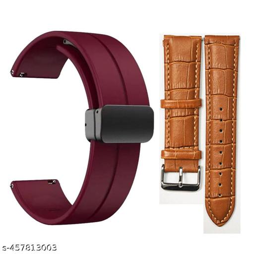 22mm Silicone Band & 22 mm Brown Leather Compatible With Quick Release Straps maroon magnet & brown leather