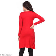 Kanchan World Women's Cotton Solid Long Kurti with Criss-Cross Cut-Out Sleeves | Casual Full Sleeve A-Line Kurta