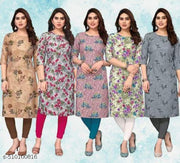 Women Printed Crepe Kurti (Combo Of 5)