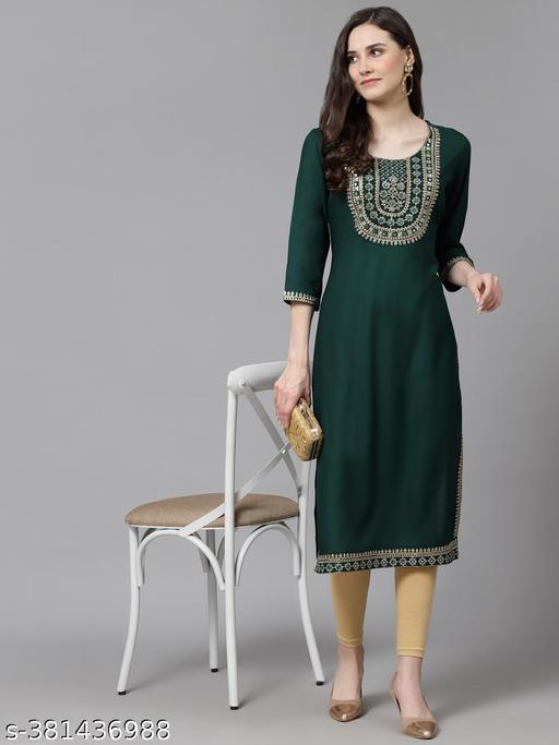 Women Embroidered Straight Kurta