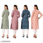 Polyster/Crepe fabric-Women Printed Straight Kurti Combo of 4