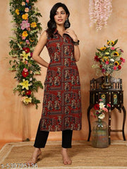 women printed straight sleeves kurta maroon