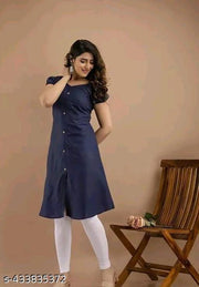 Women's&Girl's "Rayon"  Fashionble v-neck with puff sleeb  stylish kurti(navyblue)