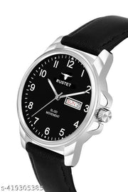 RUSTET Analog New Track Number Dial Day Date Functioning Leather Strap Watch for Men