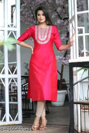 Aagam Drishya Kurtis traditional summer women’s Below 299 silk sky black color jacket magenta short pathani Neck Front Slit Plain Red Floor Length Office Wear Rayon Green Orange pink Chinese Collar Round Tunic Aagyeyi Ensemble Kurtis