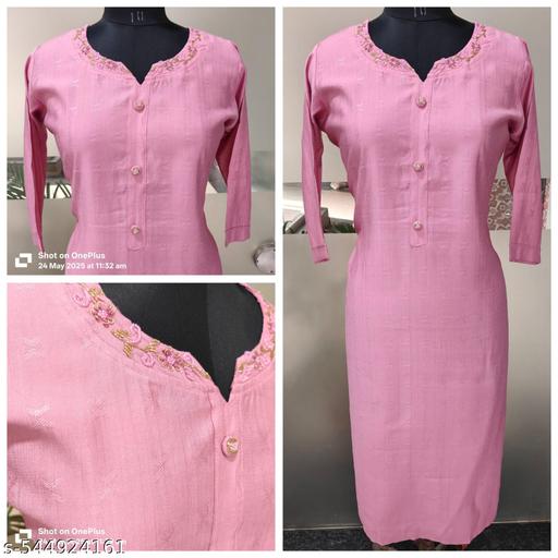 Pink Self Design Cotton Silk Womens Casual Kurta
