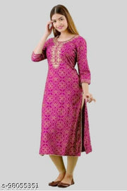 New & Hit Stylish Heavy Rayon Pink Embroidery Kurti