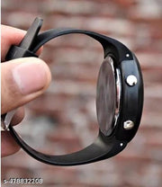 Black Solid Round  Sports Watch For Kids.